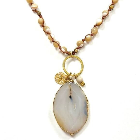 Beaded Necklace with Stone Pendant - Picture 4 of 10